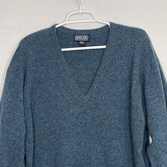 Lands End Vintage V-Neck Sweater Mens Large Blue 100% Lambswool Grandpa Cottage - Picture 6 of 10